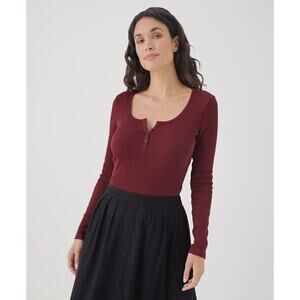 New Pact Womens Pomegranate Red Favorite Ribbed Long Sleeve Henley Top XL